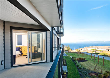 Balcony with water views from Nanaimo condo development, Clearview at Regency Vista