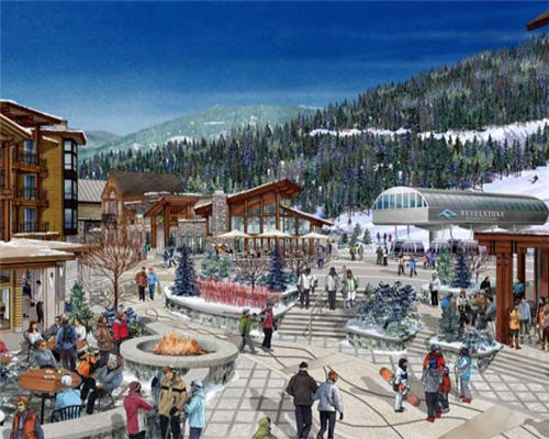 Pedestrian village by Nelsen Lodge at Revelstoke Mountain Resort